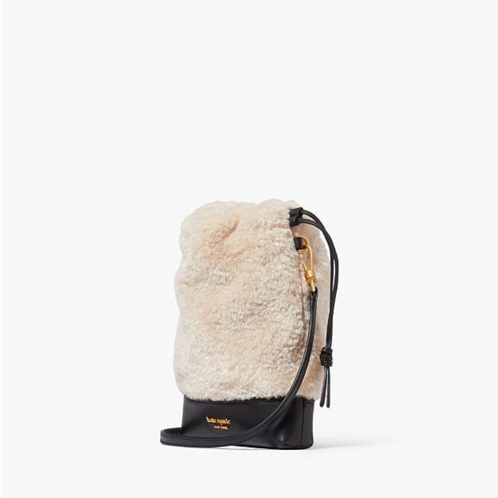♠️kate spade Eva Faux Shearling Bucket Phone Crossbody, Natural NWT - Picture 3 of 8